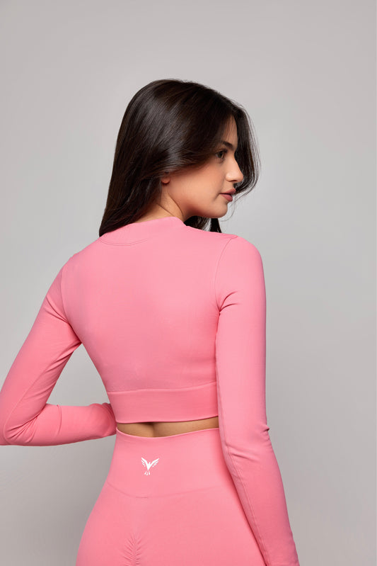 LF Classic 1/4 Zip Crop Top - Bubble Gum