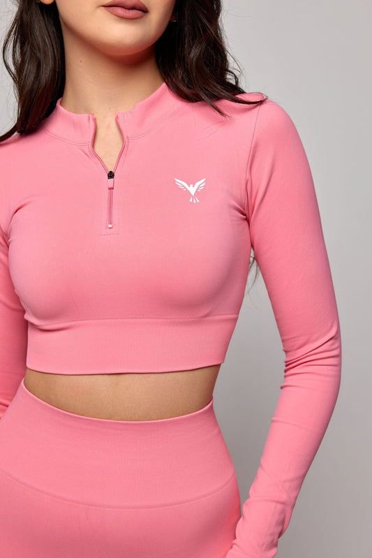 LF Classic 1/4 Zip Crop Top - Bubble Gum